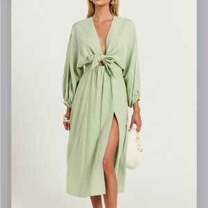 Showpo. | Dresses | Showpo Chic Sage Green Tyrica Tiefront Cut Out Midi  Dress Nwt | Poshmark